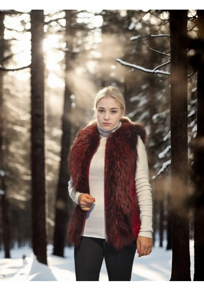 Kadın Kolsuz Fermuarlı Yelek - Kırmızı