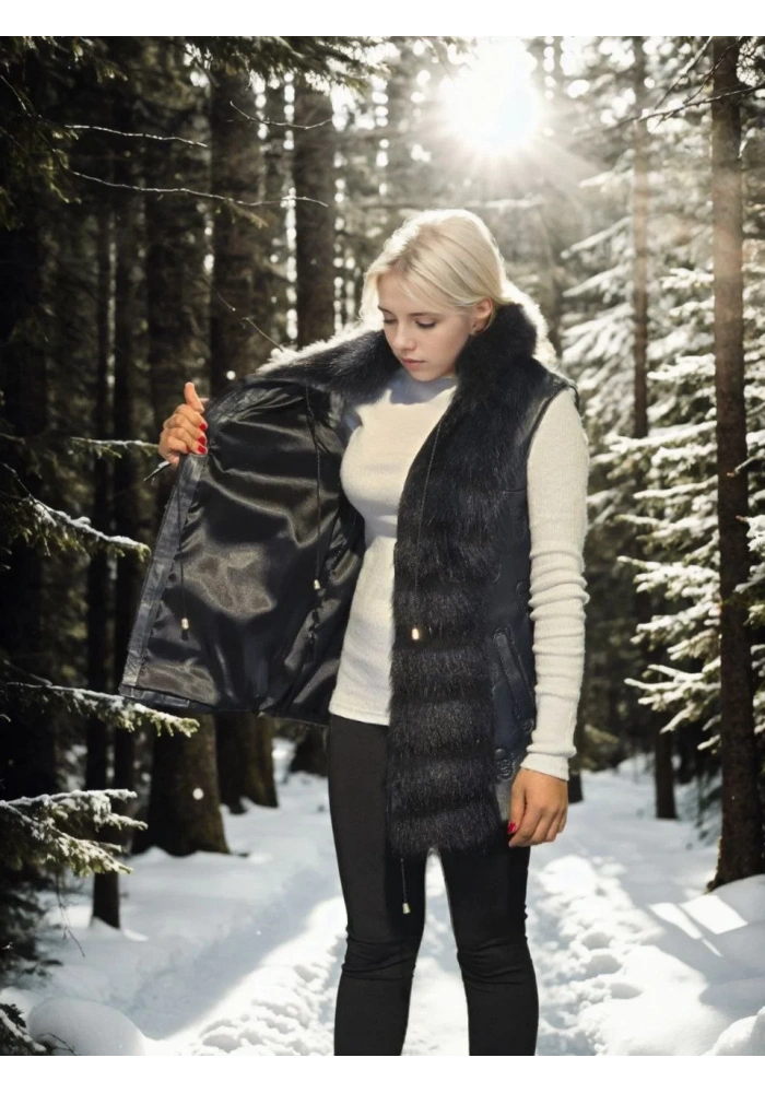 Kadın Kolsuz Fermuarlı Yelek - Lacivert