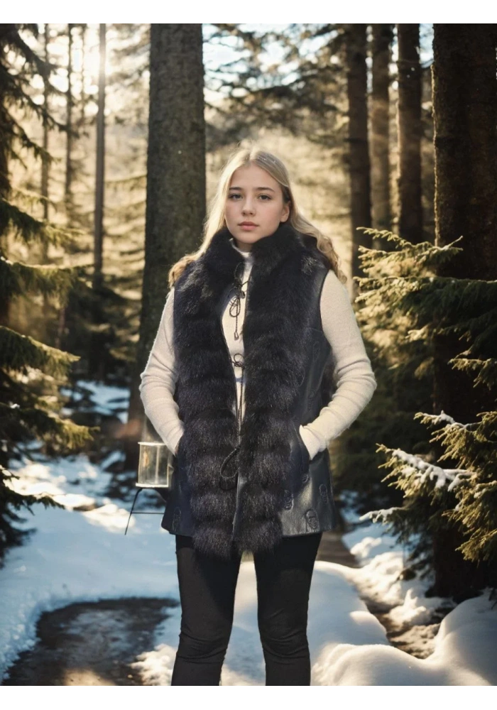 Kadın Kolsuz Fermuarlı Yelek - Lacivert