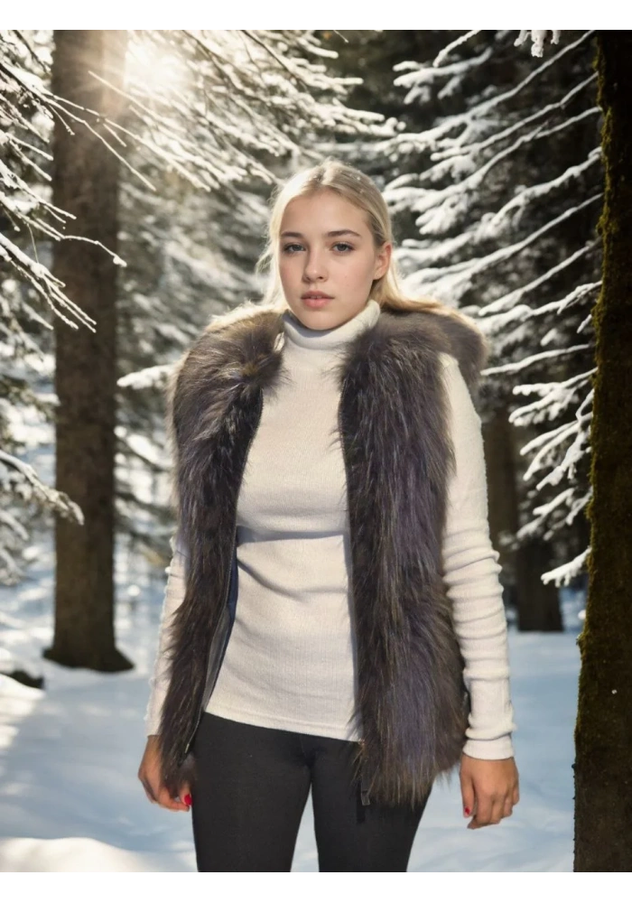 Kadın Kolsuz Fermuarlı Yelek - Siyah