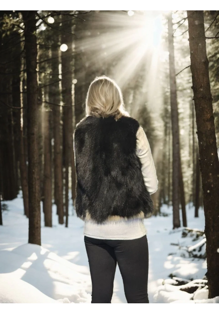 Kadın Kolsuz Fermuarlı Yelek - Siyah