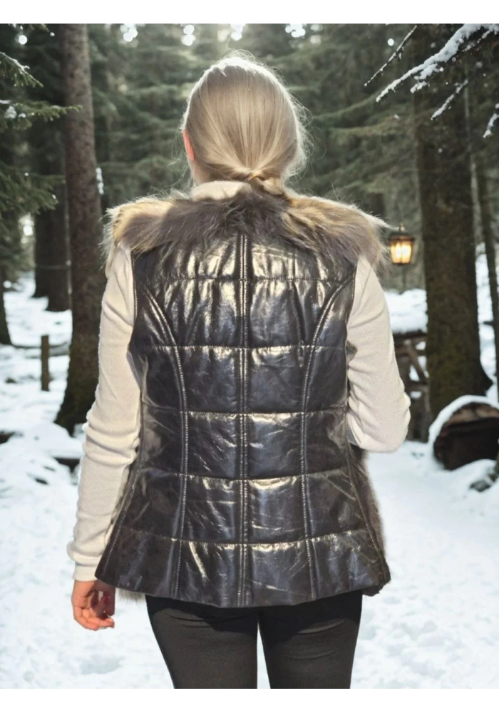 Kadın Kolsuz Fermuarlı Yelek - Siyah