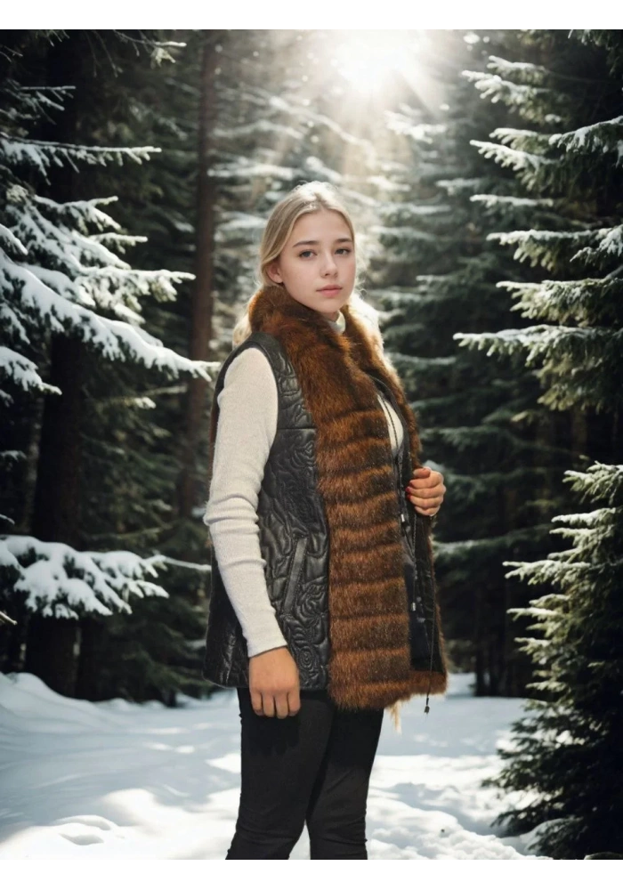 Kadın Kolsuz Fermuarlı Yelek - Siyah