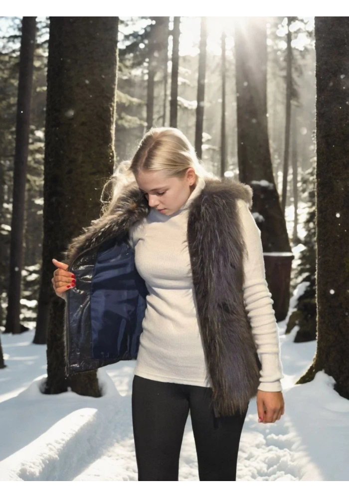 Kadın Kolsuz Fermuarlı Yelek - Siyah