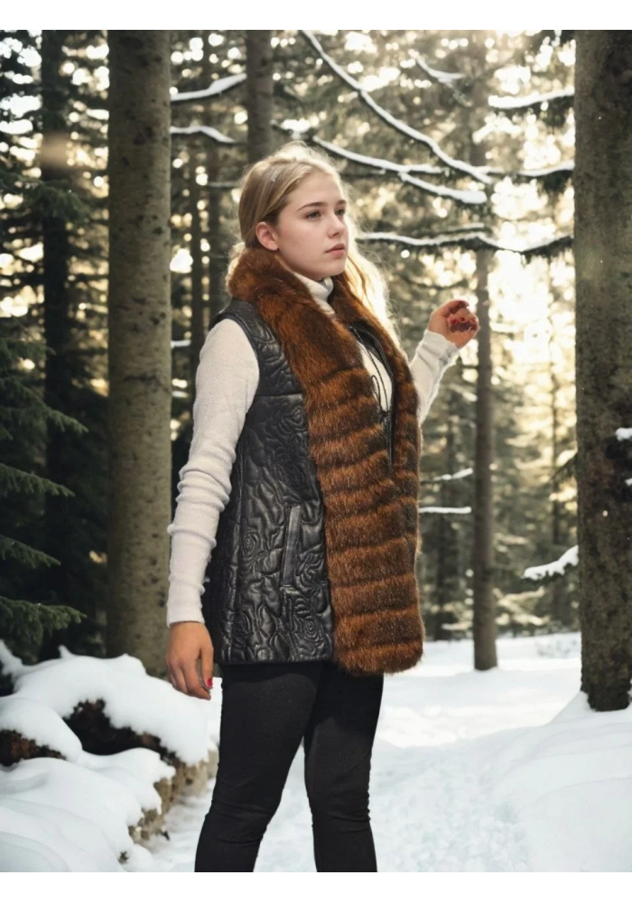 Kadın Kolsuz Fermuarlı Yelek - Siyah