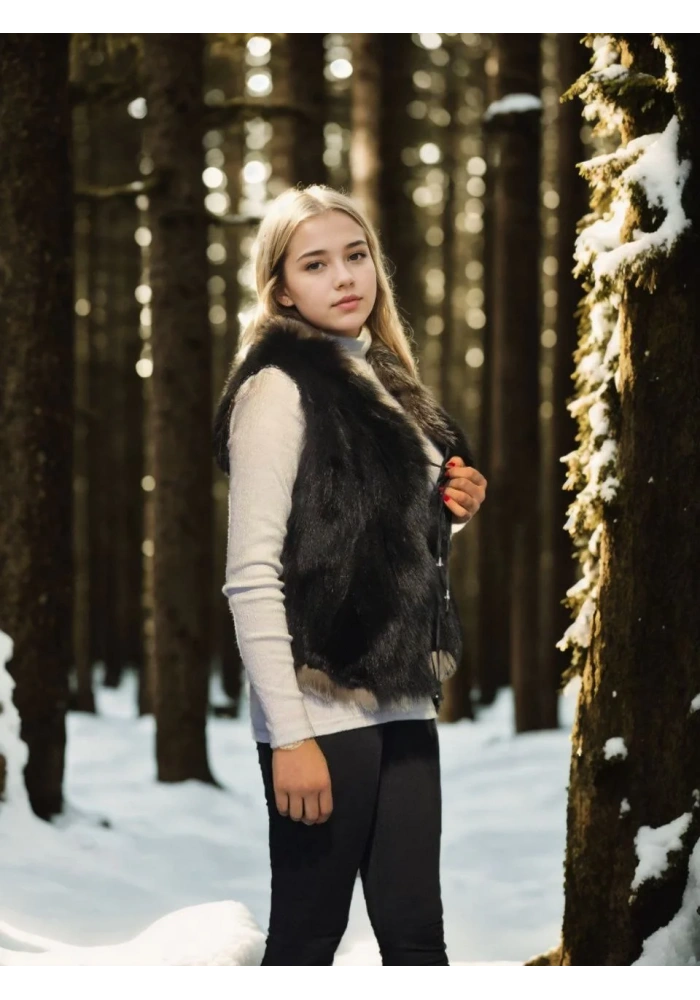 Kadın Kolsuz Fermuarlı Yelek - Siyah