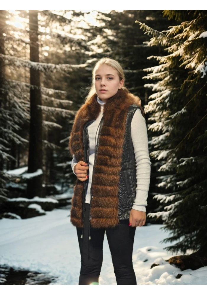 Kadın Kolsuz Fermuarlı Yelek - Siyah