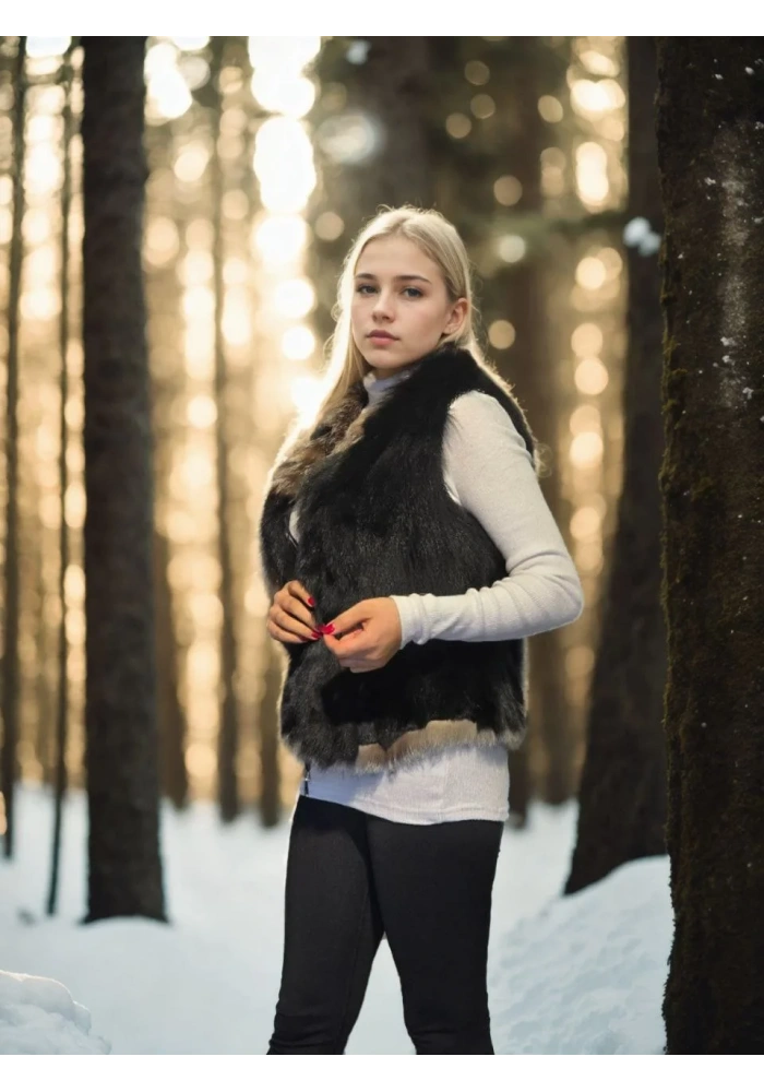 Kadın Kolsuz Fermuarlı Yelek - Siyah