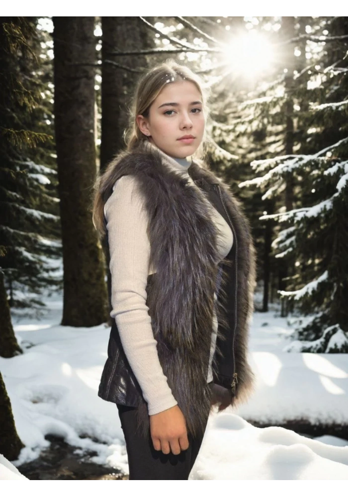 Kadın Kolsuz Fermuarlı Yelek - Siyah