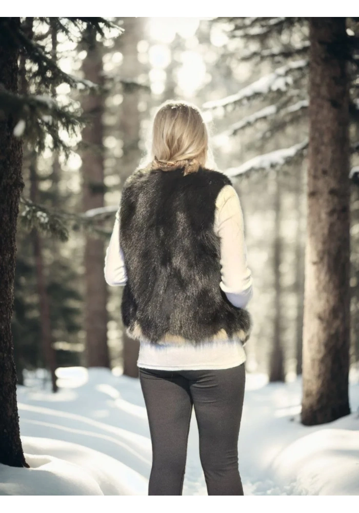 Kadın Kolsuz Fermuarlı Yelek - Siyah