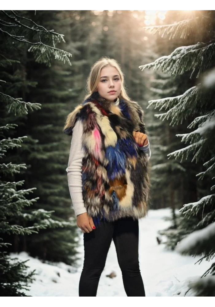 Kadın Kolsuz Hakiki Deri Ceket - Siyah