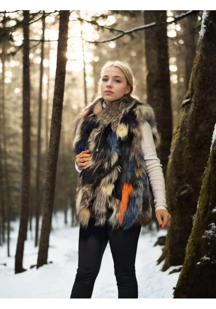 Kadın Kolsuz Hakiki Deri Ceket - Siyah