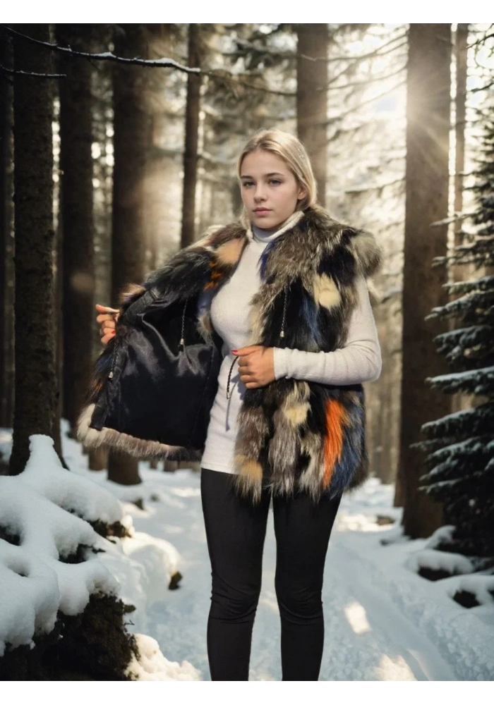 Kadın Kolsuz Hakiki Deri Ceket - Siyah