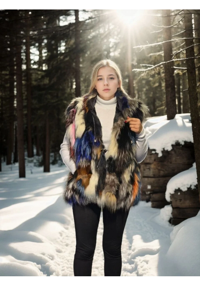 Kadın Kolsuz Hakiki Deri Ceket - Siyah