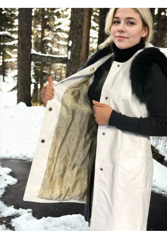 Kadın Kolsuz Hakiki Deri Kürk - Beyaz