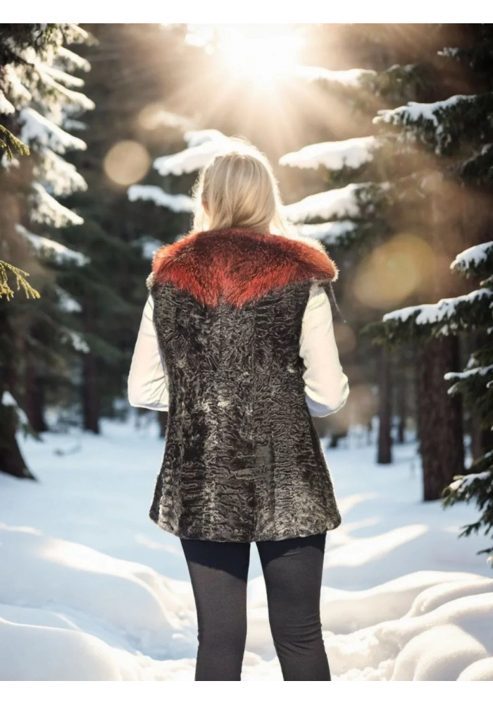 Kadın Kolsuz Hakiki Kürk - Siyah