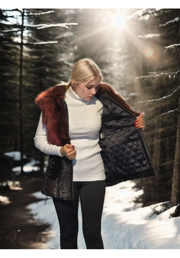 Kadın Kolsuz Hakiki Kürk - Siyah