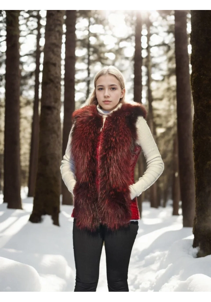 Kadın Kolsuz Hakiki Yelek - Fuşya