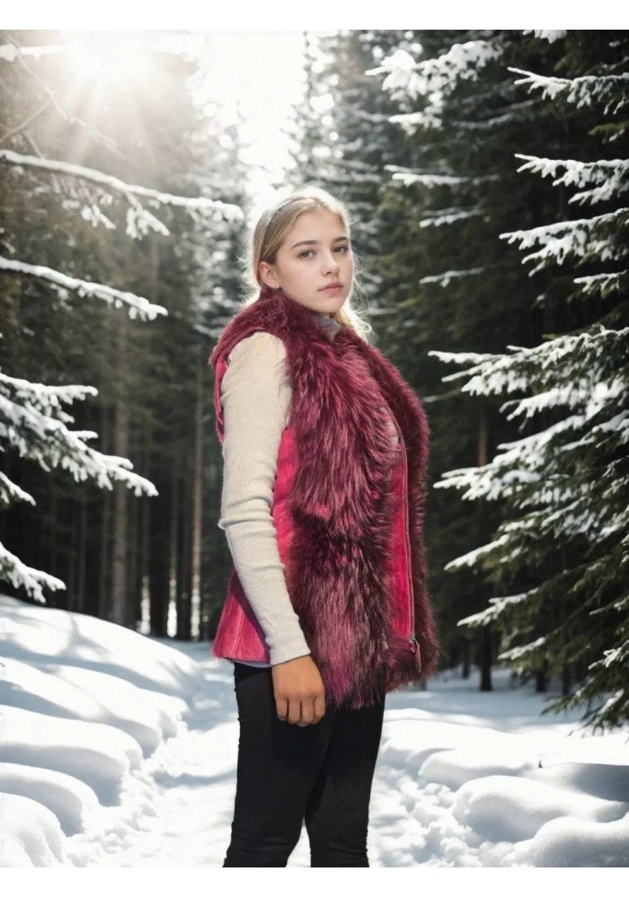 Kadın Kolsuz Hakiki Yelek - Fuşya