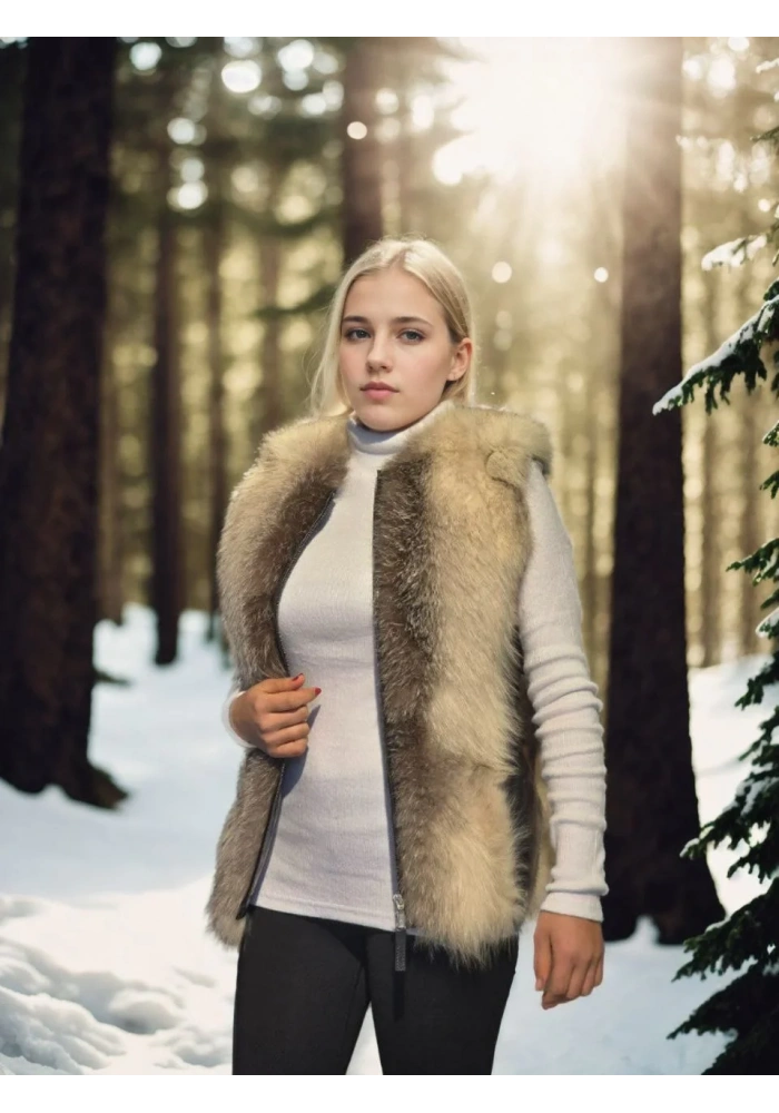 Kadın Kolsuz Hakiki Yelek - Fuşya