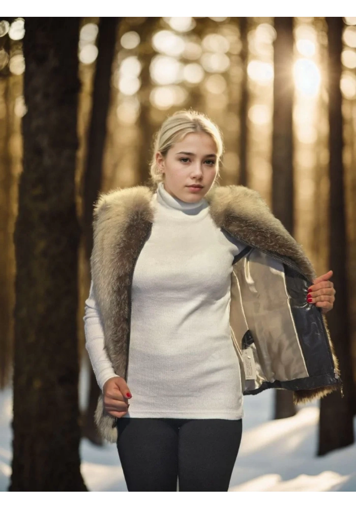 Kadın Kolsuz Hakiki Yelek - Fuşya