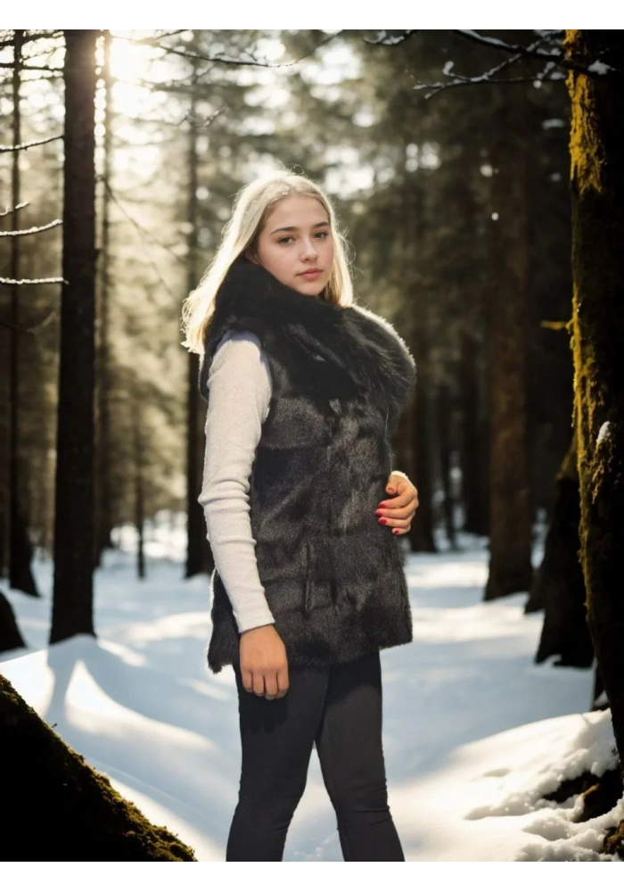 Kadın Kolsuz Kapüşonlu Yelek - Siyah