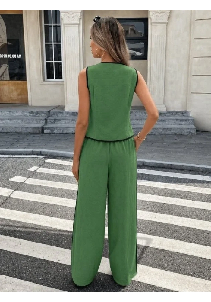 Kadın Kolsuz önü Düğmeli Yelek Ve Pantolon Ikili Takım