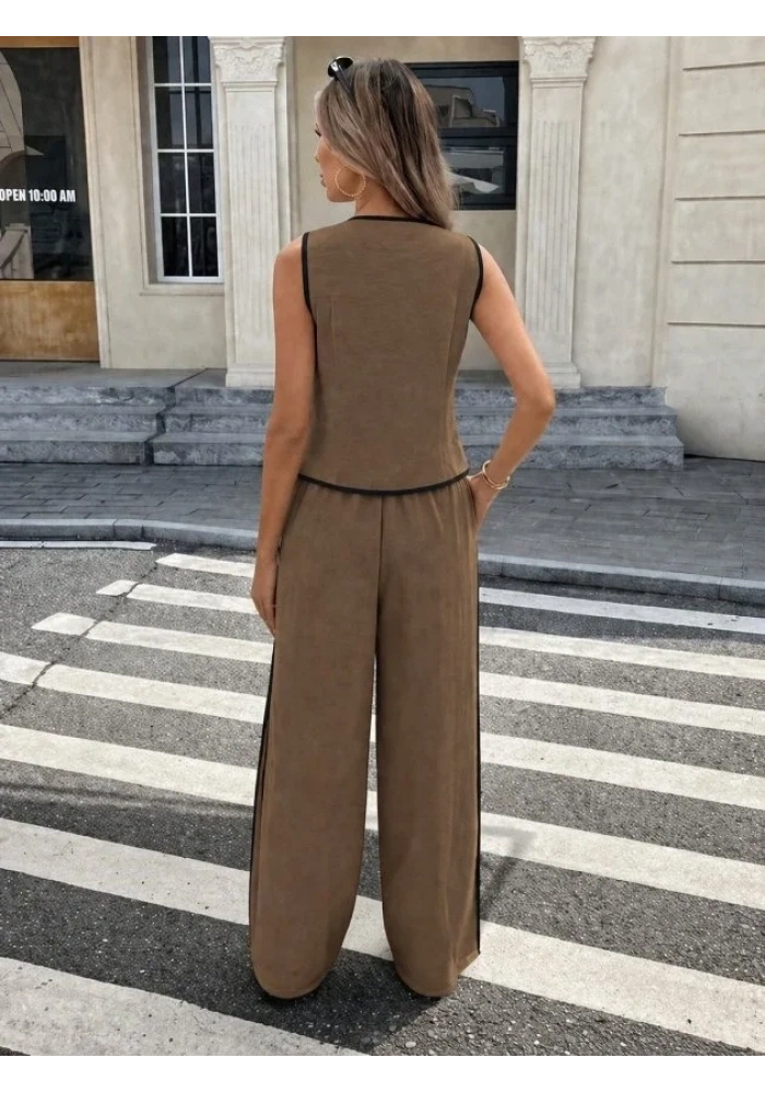 Kadın Kolsuz önü Düğmeli Yelek Ve Pantolon Ikili Takım