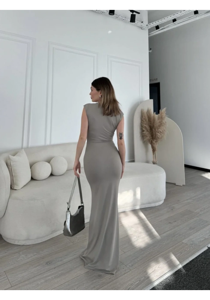 Kadın Kolsuz Uzun Likralı Elbise - Gri