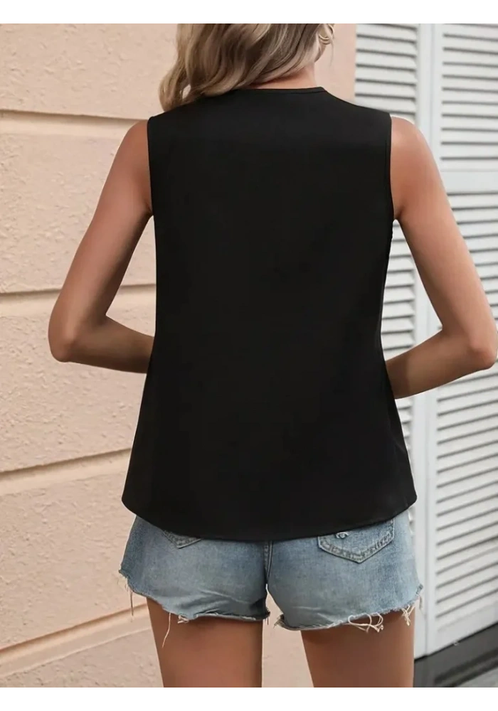Kadın Kolsuz V Yakalı Blok Renkli Ithal Krep Bluz