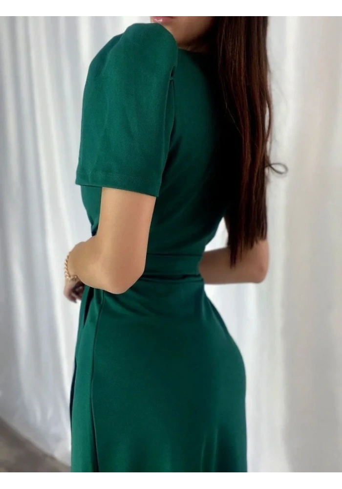 Kadın Kruvaze Yaka Midi Boy Kuşaklı Krep Elbise 120 Cm