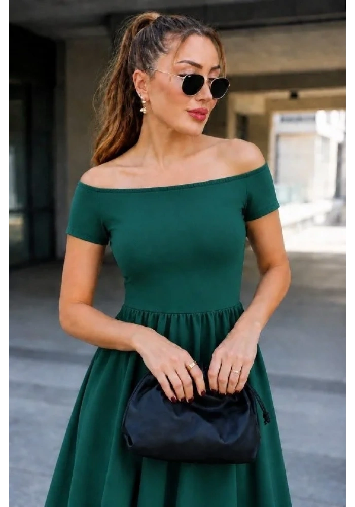 Kadın Madonna Yaka Kısa Kollu Kısa Janjan Krep Elbise