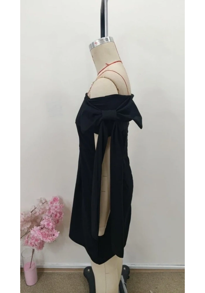 Kadın Madonna Yakalı Kurdela Detaylı Kısa Ithal Krep Elbise