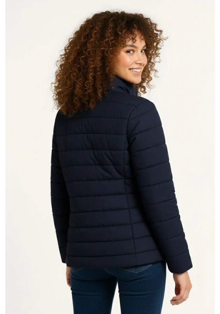 Kadın Mikro Su İtici Kapitone Baskılı Astarlı Fermuarlı Bomber Mont - Lacivert