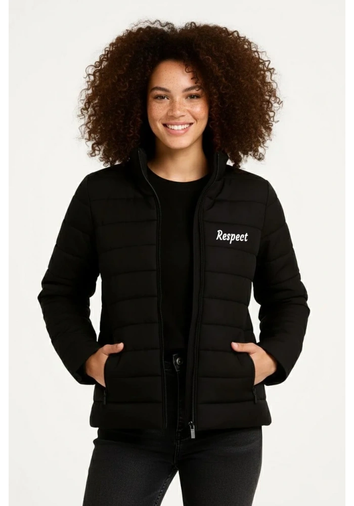 Kadın Mikro Su İtici Kapitone Baskılı Astarlı Fermuarlı Bomber Mont - Siyah