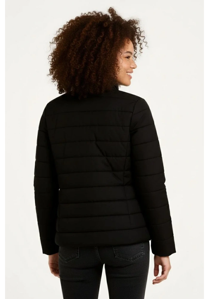 Kadın Mikro Su İtici Kapitone Baskılı Astarlı Fermuarlı Bomber Mont - Siyah