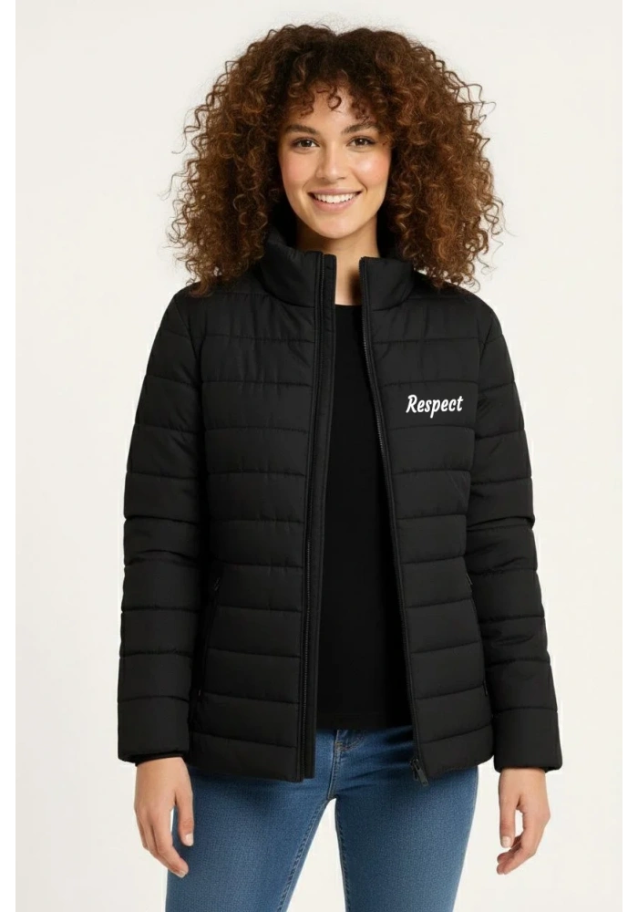 Kadın Mikro Su İtici Kapitone Baskılı Astarlı Fermuarlı Bomber Mont - Siyah