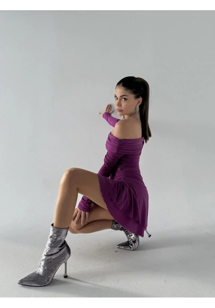 Kadın Mını Fırfırlı Elbise - Pembe