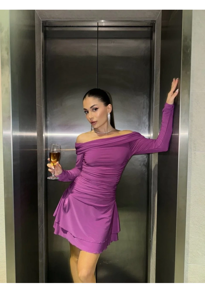 Kadın Mını Fırfırlı Elbise - Pembe