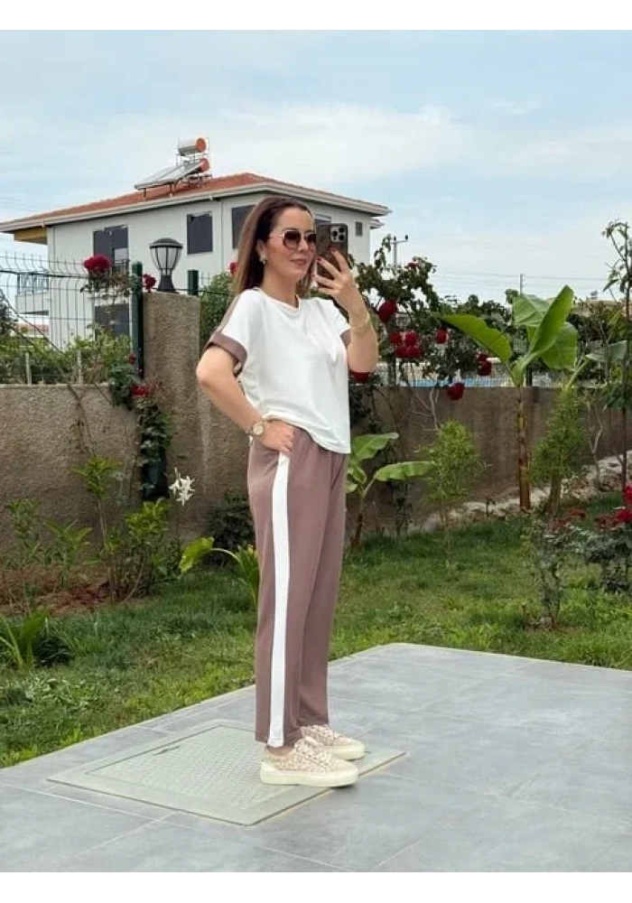 Kadın Modal Dokulu Kumaş Yanı şeritli Takım