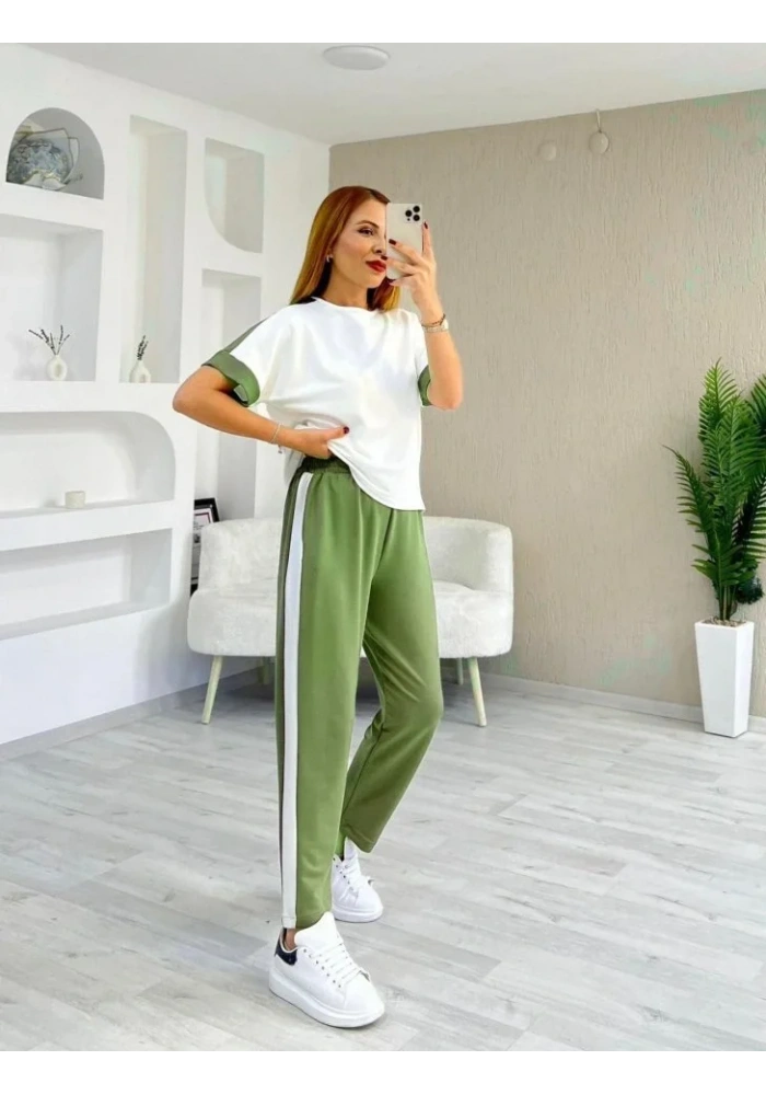 Kadın Modal Dokulu Kumaş Yanı şeritli Takım