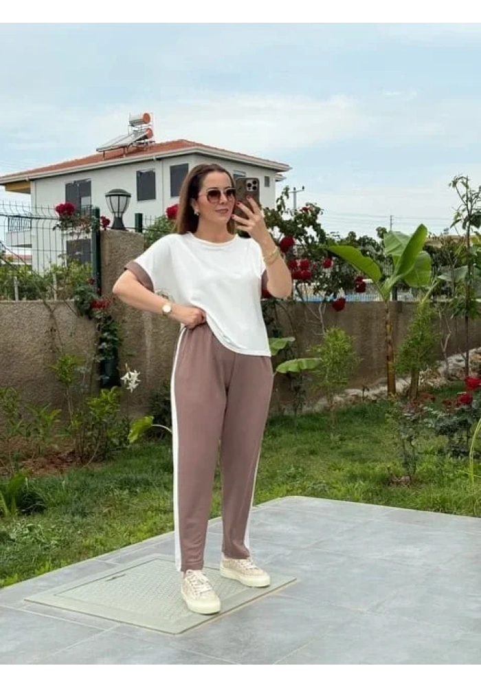 Kadın Modal Dokulu Kumaş Yanı şeritli Takım