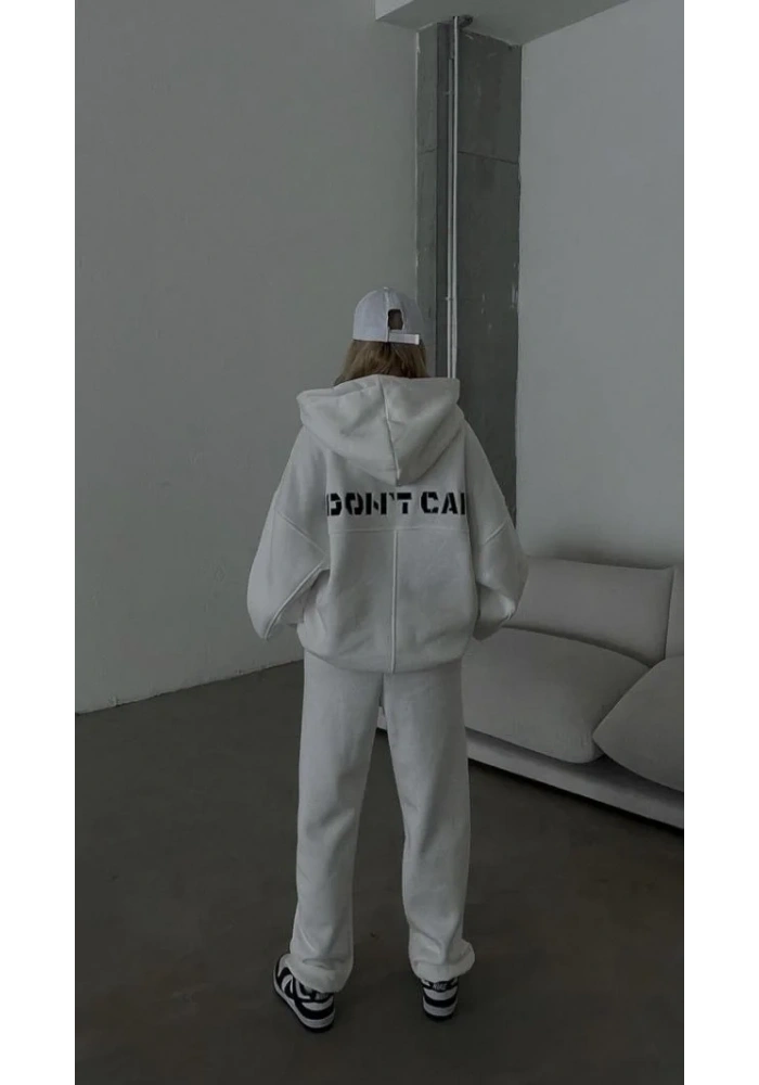 Kadın Nakış İşlemeli 3 İplik Pamuklu Sweat Alt-Üst Takım- Beyaz