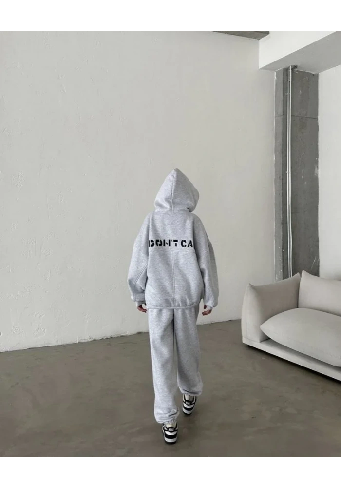 Kadın Nakış İşlemeli 3 İplik Pamuklu Sweat Alt-Üst Takım- Gri