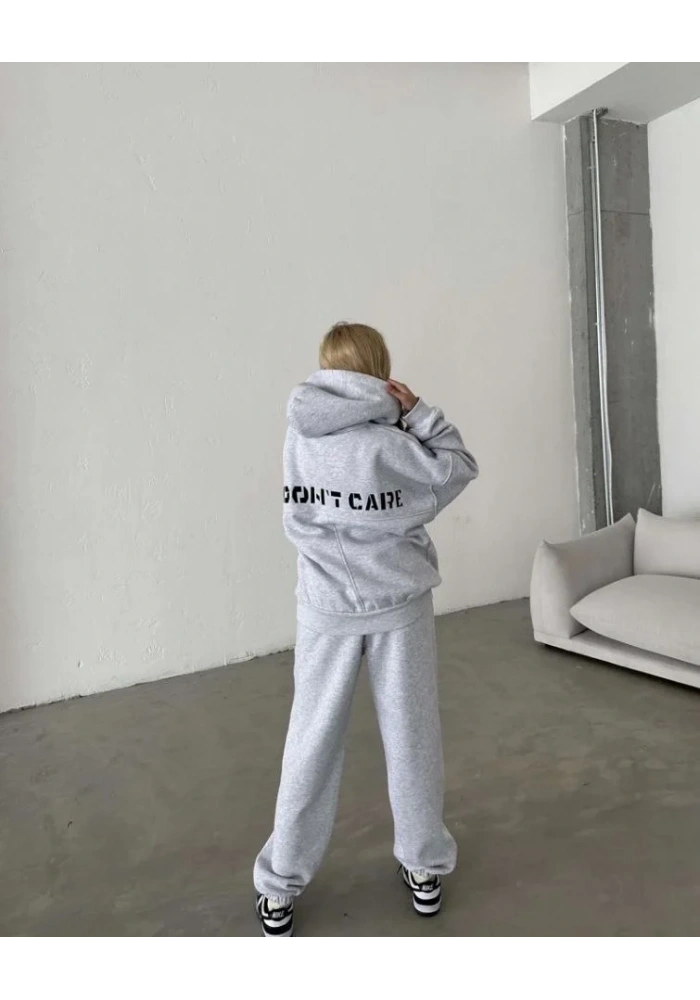 Kadın Nakış İşlemeli 3 İplik Pamuklu Sweat Alt-Üst Takım- Gri