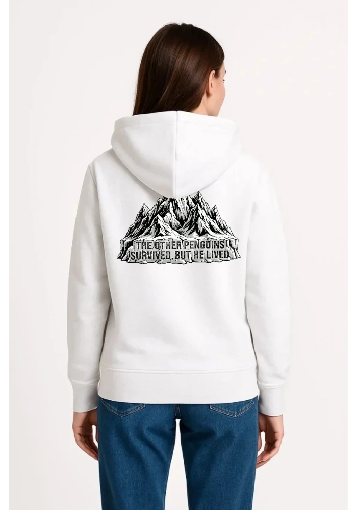 Kadın 3 İplik Pamuklu Kapüşonlu Hoodie Sweatshirt Nihilist Penguen Baskılı - Beyaz