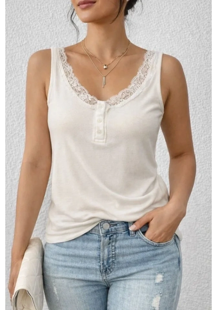 Kadın Omuz Askılı Dantel Güpür Detay Bluz