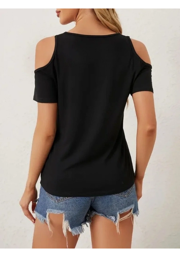 Kadın Omuzlardan Açık V Yakalı Viskon Bluz