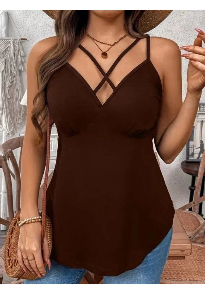 Kadın önden çapraz Askılı Uzun Vıskon Bluz