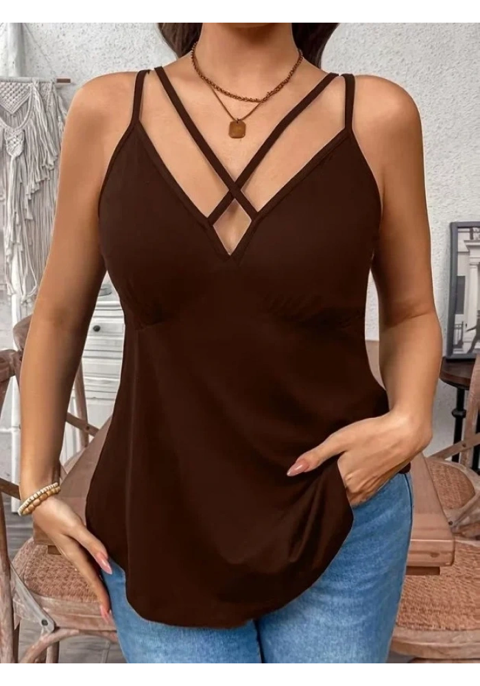 Kadın önden çapraz Askılı Uzun Vıskon Bluz